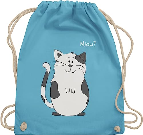 Turnbeutel Rucksack - Tiermotiv Animal Print - lustige Katze - Unisize - Hellblau - katzenmotiv stoffbeutel tier kinderrucksack tiere tiermotive kinder katzen sportbeutel mit tieren rucksäcke von Shirtracer