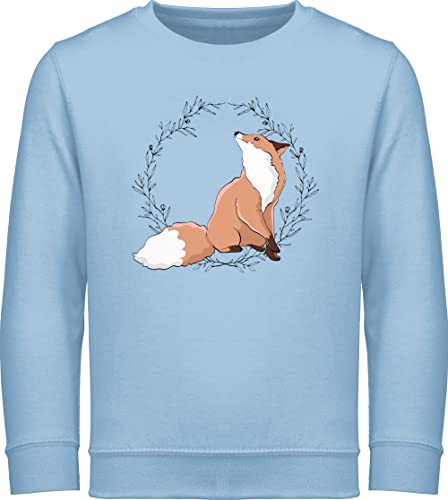 Tiermotiv Animal Print - Fuchs mit Blumenkranz - 116 (5/6 Jahre) - Hellblau - Pullover mit Tieren - JH030K - Kinder Sweatshirt Pullover für Jungen und Mädchen von Shirtracer