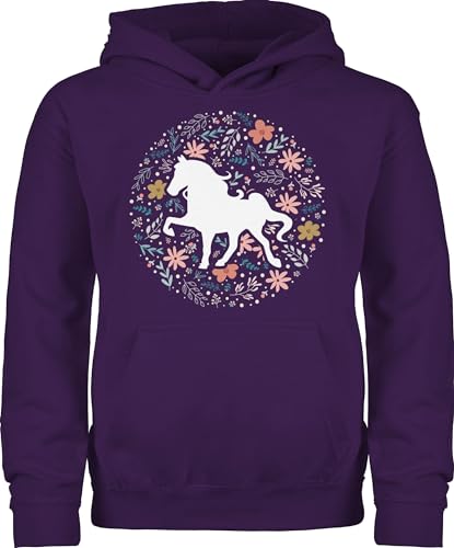 Shirtracer Kinder Hoodie Jungen Mädchen - Pferde - Pferd mit Blumen - 152 (12/13 Jahre) - Lila - anziehsachen pferden sprüche hoddis Pferde+Pulli+Kinder Reitsport Sweater Oberteil pferdemotiven Pulis von Shirtracer