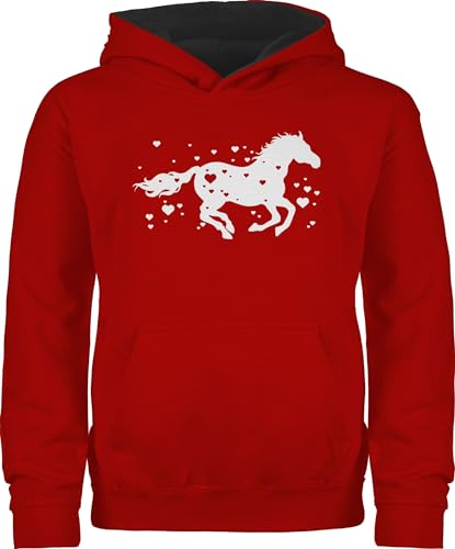 Shirtracer Pullover Kinder Hoodie Jungen Mädchen - Pferd mit Herzen - Pferde Horse Reiter Reiterin Pferdeliebhaber Geschenk Pferdemädchen - 152 (12/13 Jahre) - Rot/Schwarz - reitsachen Herz Pulli von Shirtracer