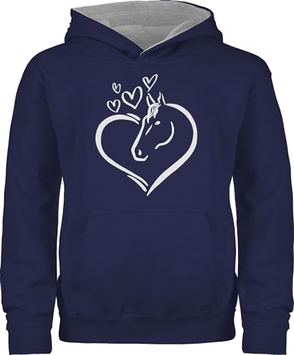 Shirtracer Pullover Kinder Hoodie Jungen Mädchen - Pferd Pferde - Pferdeportrait - 152 (12/13 Jahre) - Navy Blau/Grau meliert - Geschenk mit pferden Frau reiten Maedchen reitzubehör Pferde. von Shirtracer