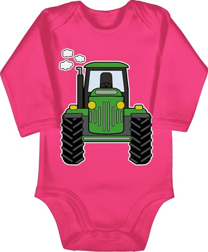 Baby Body langarm Mädchen Junge - Traktoren - Traktor Trecker Landwirte Bauern Geschenk Bulldog Landwirtschaft - 3/6 Monate - Fuchsia - strampler landwirt traktorfan tractor babybody traktor, von Shirtracer