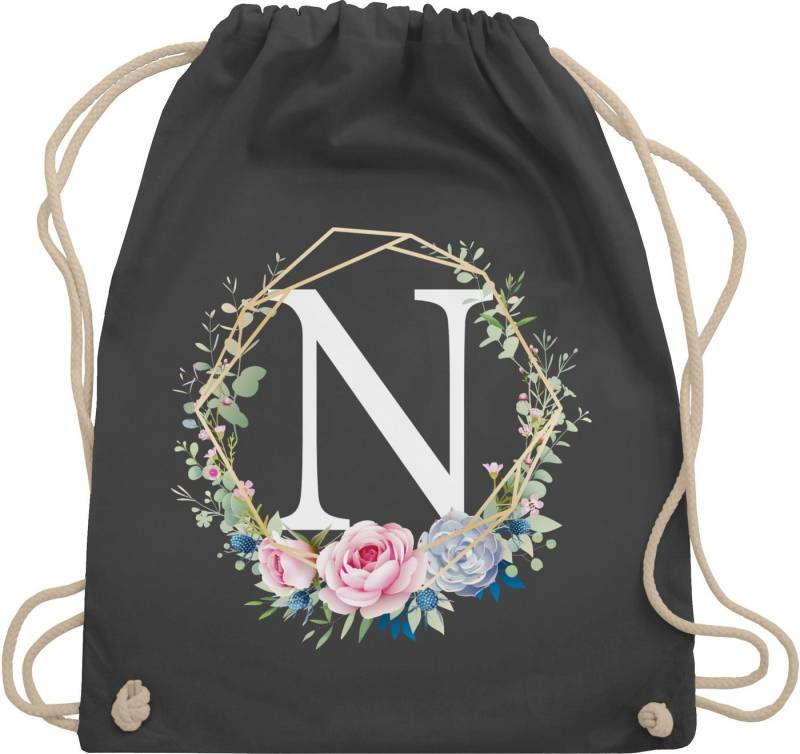 Shirtracer Turnbeutel Blumenkranz mit Buchstabe N, Geschenk Taschen Initialen Shopper Baumwolle von Shirtracer