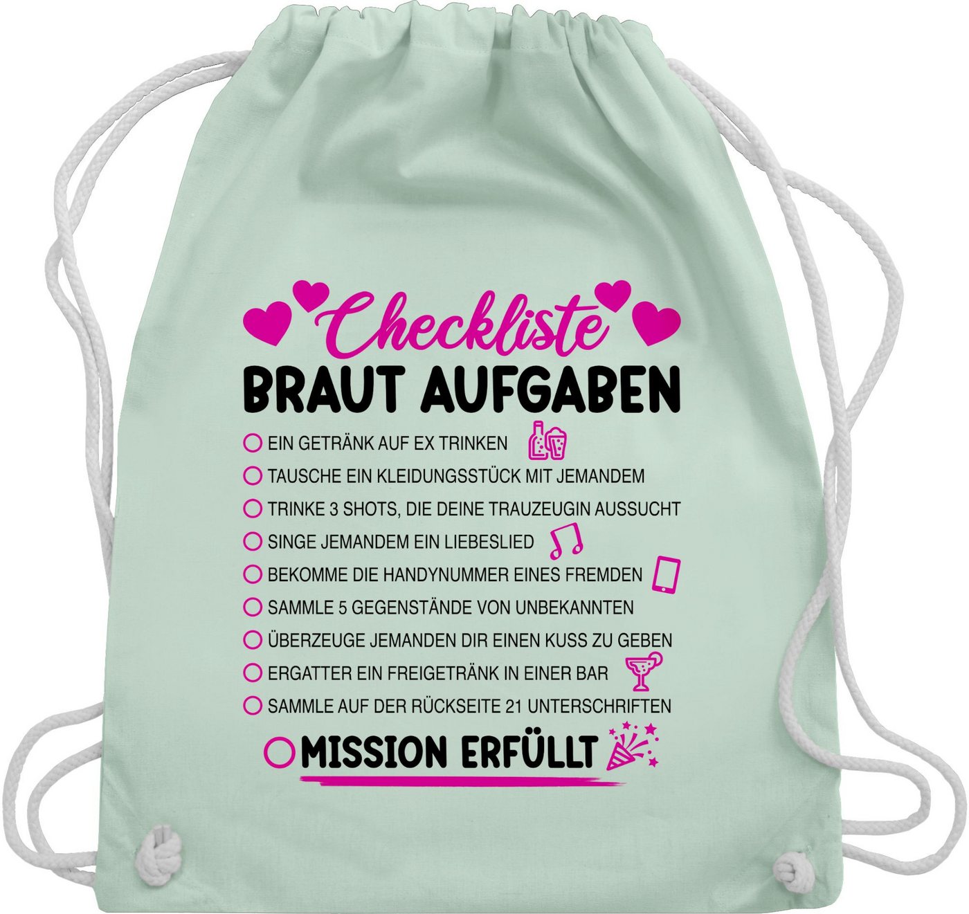 Shirtracer Turnbeutel Braut Aufgaben I Mutprobe Checkliste, JGA Junggesellenabschied Frauen von Shirtracer