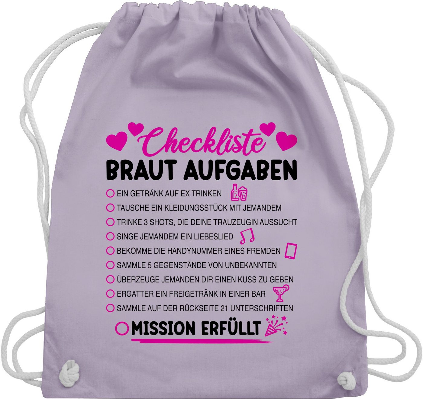 Shirtracer Turnbeutel Braut Aufgaben I Mutprobe Checkliste, JGA Junggesellenabschied Frauen Shirtracer Turnbeutel Braut Aufgaben I Mutprobe Checkliste, JGA Junggesellenabschied Frauen von Shirtracer