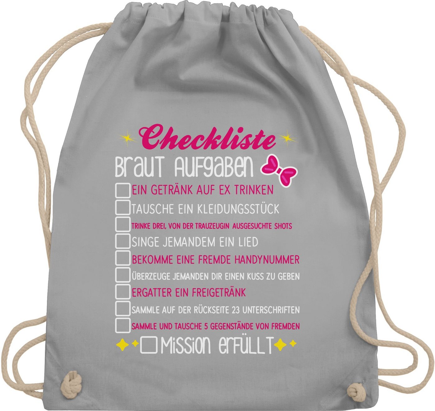 Shirtracer Turnbeutel Checkliste Braut Aufgaben - JGA To-do-Liste Bride, JGA Junggesellenabschied Frauen von Shirtracer