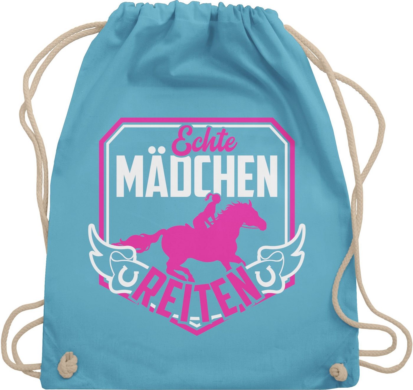 Shirtracer Turnbeutel Echte Mädchen reiten Fuchsia / Weiß, Pferd & Pferde von Shirtracer