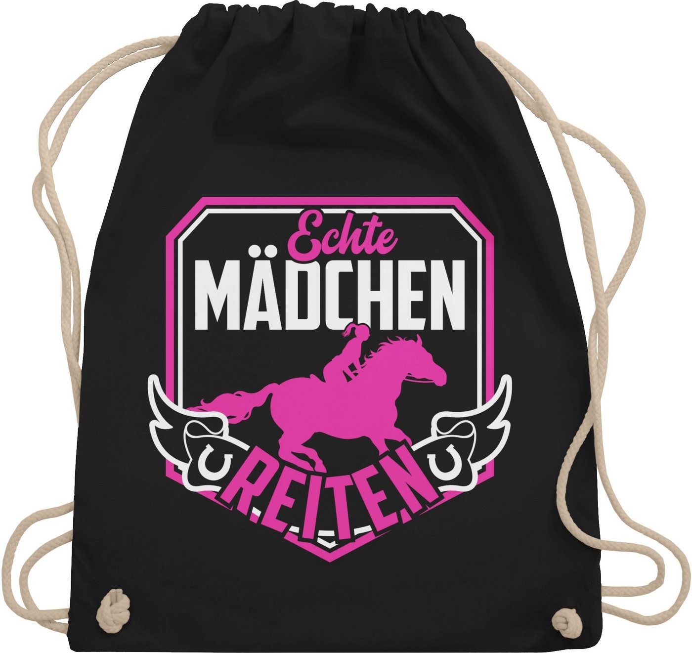 Shirtracer Turnbeutel Echte Mädchen reiten Fuchsia / Weiß, Pferd & Pferde von Shirtracer