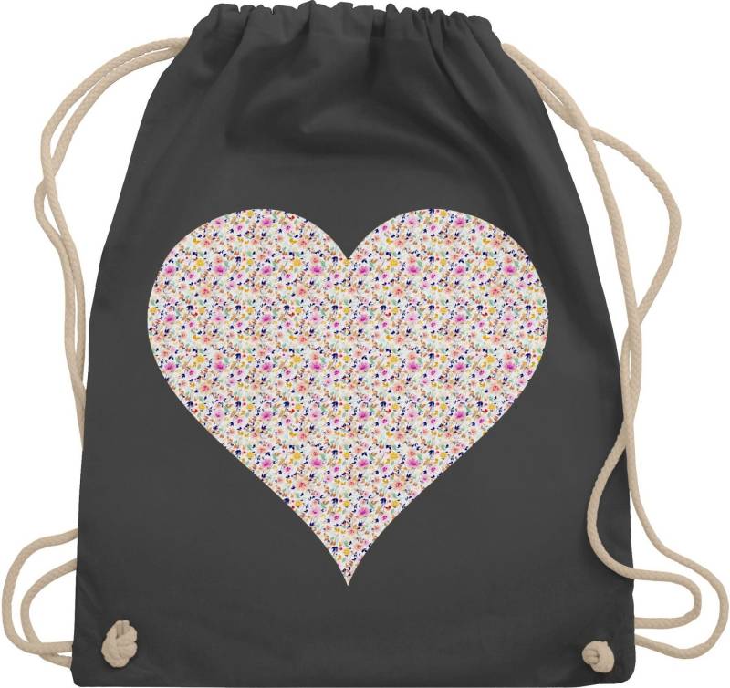 Shirtracer Turnbeutel Herz Blumen bunt, Vintage Retro von Shirtracer