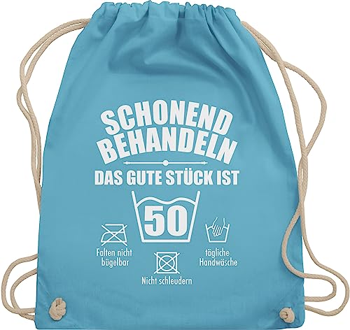 Turnbeutel Rucksack - 50. Geburtstag - Schonend behandeln 50 - Unisize - Hellblau - sportbeutel groß geschenke zum männer lustige sachen 50ter geschenkebeutel geburtstagsgeschenke geschenk jahre von Shirtracer