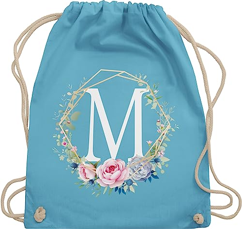 Shirtracer Turnbeutel Rucksack - Geschenk mit Initialen Tasche - Anfangsbuchstabe M - Buchstabe M - Unisize - Hellblau - turn beutel buchstaben sportbeutel baumwolle baumwollrucksack geschenkebeutel von Shirtracer