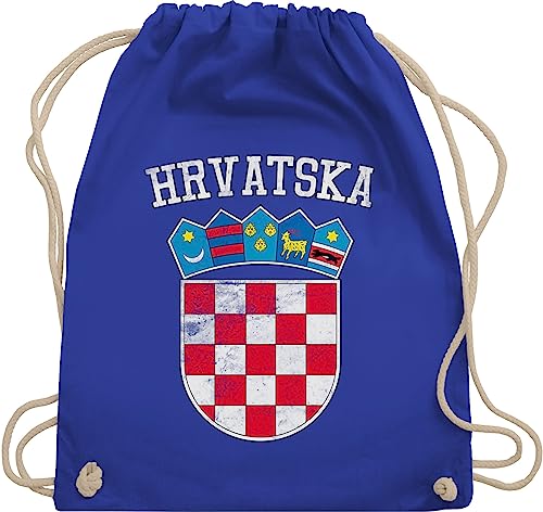 Turnbeutel Rucksack - Fußball EM WM - Taschen - Kroatien Wappen Hrvatska Krotatisch - Unisize - Royalblau - 2020 fanartikel europameisterschaft 2024 croatia sporttasche fussball croatian beutel von Shirtracer