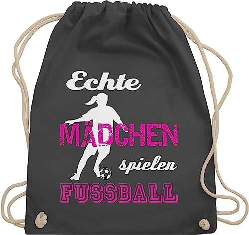 Turnbeutel Rucksack - Fussball EM 2024 - Echte Mädchen spielen Fußball - Unisize - Dunkelgrau - fussballfan beutel baumwolle sprüche baumwollbeutel geschenke stoffbeutel kordelzug trainingsbeutel von Shirtracer