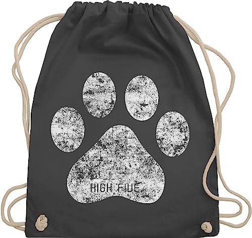 Turnbeutel Rucksack - Geschenk für Hundebesitzer - High Five Hunde Pfote - Unisize - Dunkelgrau - beagle stoffbeutel sachen hundeliebhaber hundefans pfoten sportbeutel hundemotiv hundepfote von Shirtracer