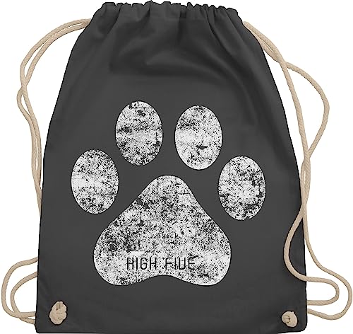 Turnbeutel Rucksack - Geschenk für Hundebesitzer - High Five Hunde Pfote - Unisize - Dunkelgrau - tasche mit kordelzug pfotenabdrücke kinderrucksack tier hundefan paw turnsack gassi hundefans paws von Shirtracer