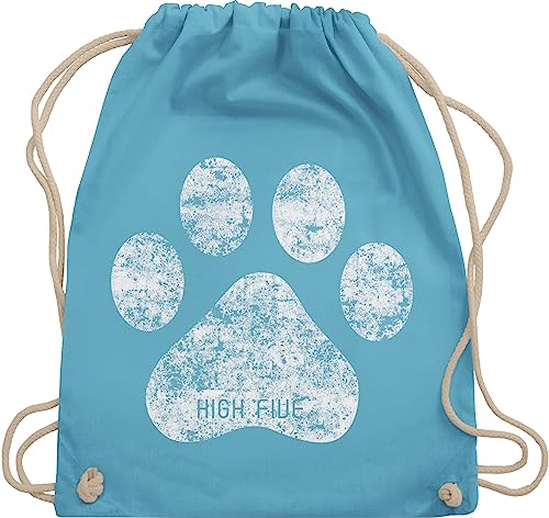 Turnbeutel Rucksack - Geschenk für Hundebesitzer - High Five Hunde Pfote - Unisize - Hellblau - tasche mit kordelzug pfotenabdrücke kinderrucksack tier hundefan paw turnsack gassi hundefans paws von Shirtracer
