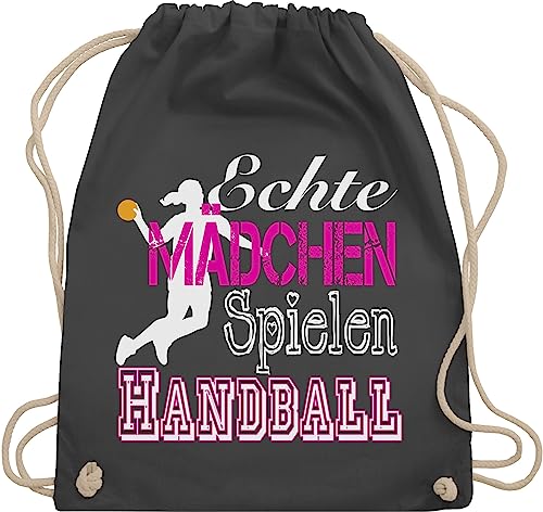 Turnbeutel Rucksack - EM 2026 Trikot Ersatz - Echte Mädchen spielen Handball I - Unisize - Dunkelgrau - geschenke für handballer handballbeutel hanball habdball beutel kinderturnbeutel halbball von Shirtracer