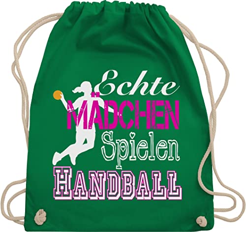 Shirtracer Turnbeutel Rucksack - EM 2026 Trikot Ersatz - Echte Mädchen spielen Handball I - Unisize - Grün - geschenke für handballer handballbeutel hanball habdball beutel kinderturnbeutel halbball von Shirtracer