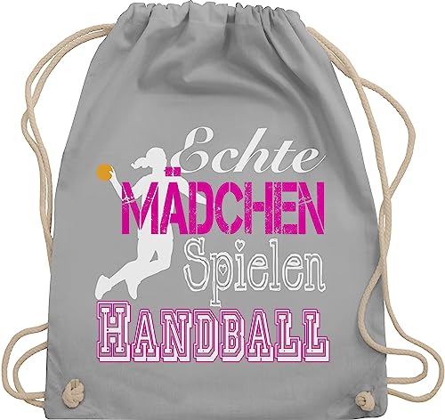 Turnbeutel Rucksack - EM 2026 Trikot Ersatz - Echte Mädchen spielen Handball I - Unisize - Hellgrau - geschenke für handballer handballbeutel hanball habdball beutel kinderturnbeutel halbball von Shirtracer