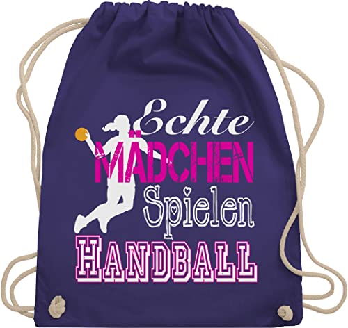 Shirtracer Turnbeutel Rucksack - WM 2023 Trikot Ersatz - Echte Mädchen Spielen Handball weiß - Unisize - Lila - handballerin stoffbeutel mit kordelzug handballer echt turnsack handball. maedchen von Shirtracer