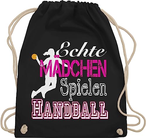 Turnbeutel Rucksack - WM 2023 Trikot Ersatz - Echte Mädchen Spielen Handball weiß - Unisize - Schwarz - geschenke für handballer kinderturnbeutel hanball habdball stoffbeutel halbball hand ball von Shirtracer