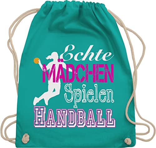 Turnbeutel Rucksack - EM 2026 Trikot Ersatz - Echte Mädchen spielen Handball I - Unisize - Türkis - geschenke für handballer handballbeutel hanball habdball beutel kinderturnbeutel halbball von Shirtracer