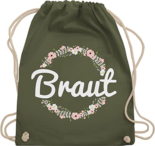 Shirtracer Turnbeutel Rucksack - JGA Junggesellenabschied Frauen - Braut Blumenkranz - Unisize - Olivgrün - sport beuteltasche frau stoffsackerl jungengesellenabschied beutel stoff polterer taschen von Shirtracer