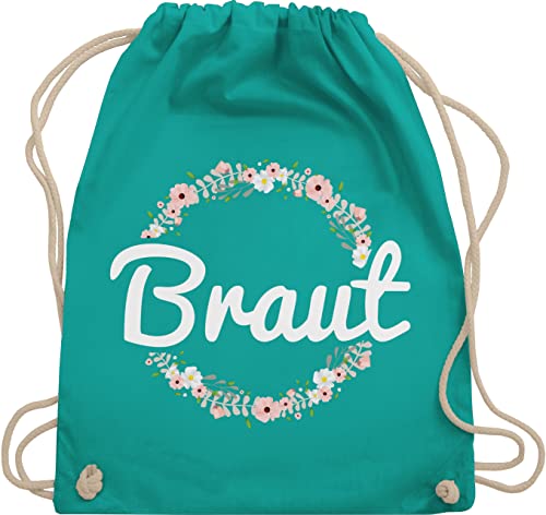 Turnbeutel Rucksack - JGA Junggesellenabschied Frauen - Braut Blumenkranz - Unisize - Türkis - utensilien junggesellinnenabschied sportbeutel stoff jungegesselenabschied frau baumwollrucksack von Shirtracer