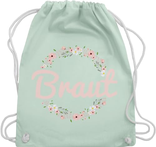 Turnbeutel Rucksack - JGA Junggesellenabschied Frauen - Braut Motiv Blumenkranz - Unisize - Pastell Grün - turn beutel für die stoffbeutel jungesellenenabschied blumen rucksackbeutel bachelorette von Shirtracer