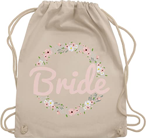 Shirtracer Turnbeutel Rucksack - JGA Junggesellenabschied Frauen - Bride Blumenkranz rosé - Unisize - Naturweiß - bachelorette party accessories brauttaschen jungesselnabschied braut juterucksäcke von Shirtracer