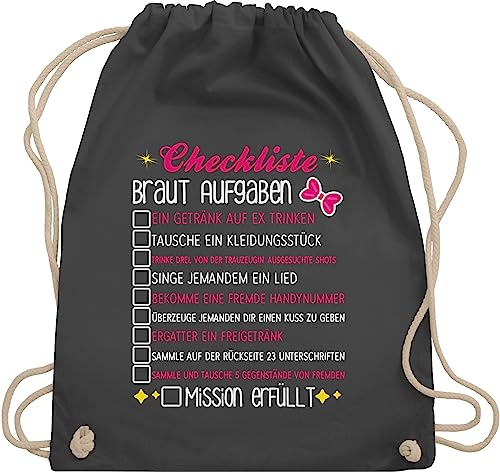 Turnbeutel Rucksack - Junggesellenabschied Frauen - Checkliste Braut Aufgaben - JGA To-do-Liste Bride - Unisize - Dunkelgrau - mit jungesellinnenabschied frau outfit junggesellinnenabschied planer von Shirtracer