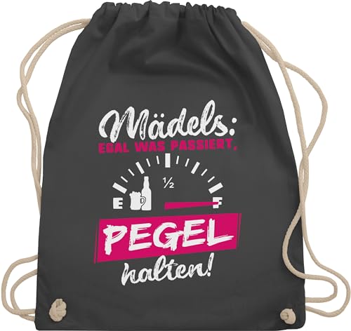 Shirtracer Turnbeutel Rucksack - JGA Junggesellenabschied Frauen - Mädels: Egal was passiert, Pegel halten! - Unisize - Dunkelgrau - junggesellinnenabschied outfit bachelorette party malle beutel von Shirtracer