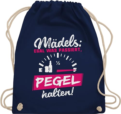 Turnbeutel Rucksack - Mädels: Egal was passiert, Pegel halten! - Unisize - Navy Blau - trinken beutel baumwolle festivalbeutel tasche jga jungesellenenabschied alkohol trainingsbeutel von Shirtracer