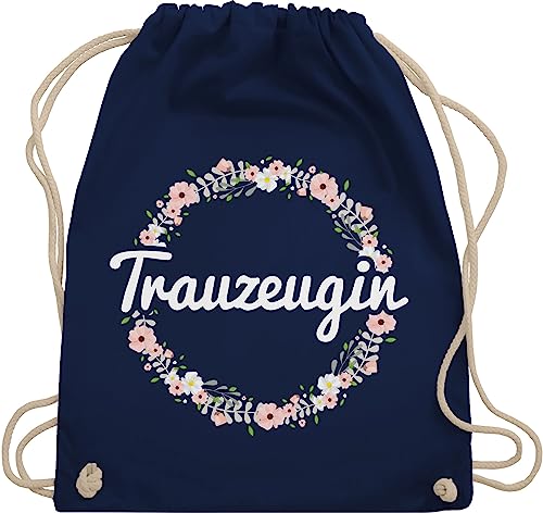 Turnbeutel Rucksack - JGA Junggesellenabschied Frauen - Trauzeugin - Blumenkranz - Unisize - Navy Blau - jungesellinenabschied beutel baumwolle tasche junggessellinnenabschied juterucksack damen von Shirtracer