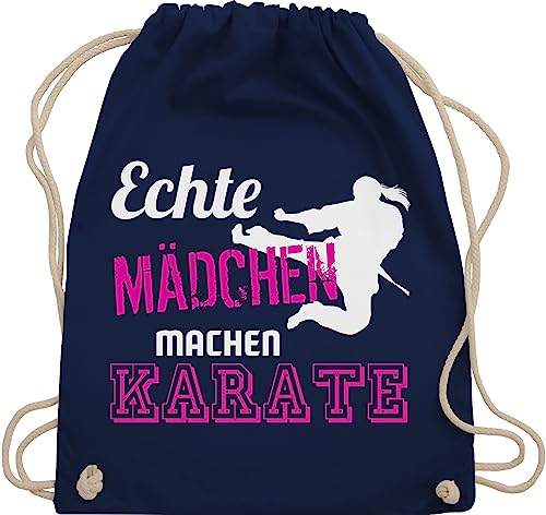 Turnbeutel Rucksack - Kampfsport - Echte Mädchen machen Karate - Unisize - Navy Blau - sport beuteltasche beutel kinder tasche taschen bags umhängebeutel turnsack stoffsackerl sportrucksack bag von Shirtracer