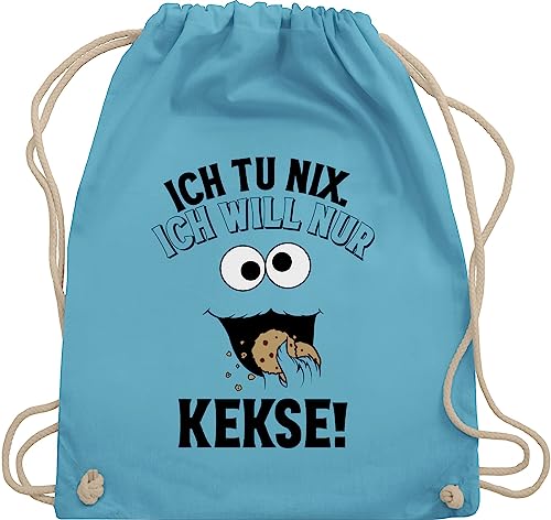 Turnbeutel Rucksack - Karneval & Fasching - Taschen - Ich tu nix Ich will nur Kekse I Krümelmonster I Keksmonster - Unisize - Hellblau - kinderturnbeutel jungen karnevalsbeutel faschings keks von Shirtracer