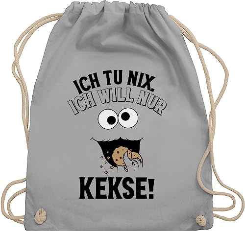 Shirtracer Turnbeutel Rucksack - Karneval & Fasching Taschen - Ich tu nix Ich will nur Kekse - Keksmonster - Unisize - Hellgrau - kamelle beutel fassenacht krümel beutelrucksäcke karnevals wurfbeutel von Shirtracer