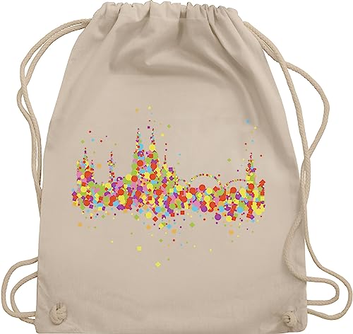 Turnbeutel Rucksack - Karneval & Fasching - Taschen - Konfetti Skyline Köln - Unisize - Naturweiß - stoffbeutel koeln kamelle beutel fassenacht koelsch tasche karnevals wurfbeutel fastnacht von Shirtracer