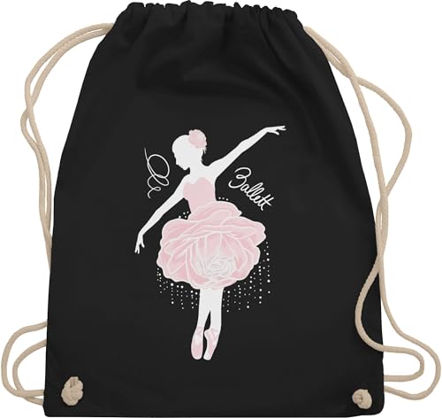 Turnbeutel Rucksack - Kinder Sport Kleidung - Ballerina - weiß/rosa - Unisize - Schwarz - sportbeutel kinderturnbeutel tanzen ballett stoffrucksack tanz dance beutel damen mit spruch tanzsport von Shirtracer