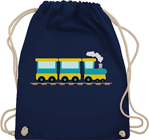 Turnbeutel Rucksack - Kinder Traktor Bagger und Co. - Eisenbahn - Unisize - Navy Blau - kindergarten stoffbeutel kinderrucksack fahrzeuge zug beutel kindergartenrucksack für flugzeugen züge von Shirtracer