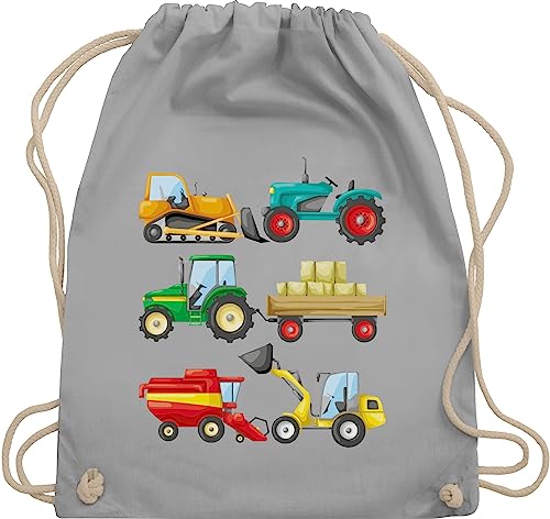 Turnbeutel Rucksack - Kinder Traktor Bagger und Co. - Traktoren - Unisize - Hellgrau - turn beutel kita tasche junge stoffbeutel kordelzug mädchen stoffturnbeutel geschenke bag trecker turnsäcke von Shirtracer