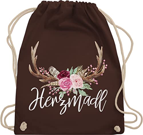 Turnbeutel Rucksack - Kompatibel mit Oktoberfest Tasche - Herzmadl - Unisize - Braun - bayerische tracht damen hirsch sport beutel oktoberfestbekleidung geweih bags volksfest herznadel stofftasche von Shirtracer