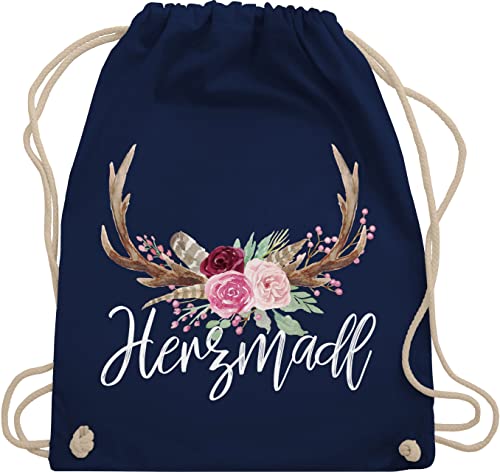 Turnbeutel Rucksack - Kompatibel mit Oktoberfest Tasche - Herzmadl - Unisize - Navy Blau - geweih hirsch baumwolle beutel bayerische hirschgeweih stoffbeutel kordelzug bayerisches tracht damen von Shirtracer