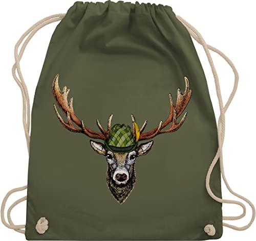 Turnbeutel Rucksack - Kompatibel mit Oktoberfest Tasche - Jagdhirsch Hirsch Jäger Jägerin Geschenk - Unisize - Olivgrün - sporttasche trachten oktoberfest-tasche bayerische stofftasche von Shirtracer