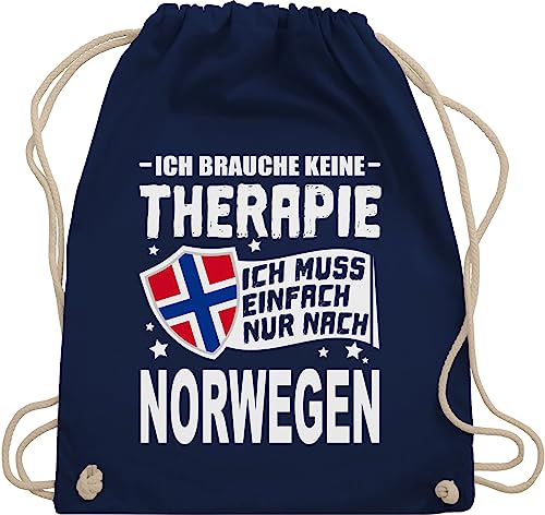 Shirtracer Turnbeutel Rucksack - Länder Fahnen und Flaggen - Ich brauche keine Therapie Ich muss einfach nur nach Norwegen - weiß - Unisize - Navy Blau - baumwolle uni kordel kinder häng stoff beutel von Shirtracer