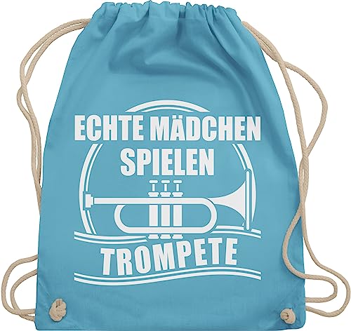 Turnbeutel Rucksack - Musik Instrument Zubehör - Echte Mädchen spielen Trompete - Unisize - Hellblau - turnen beutel sport beuteltasche sportrucksack rucksackbeuteltasche baumwolle kinder stoff von Shirtracer