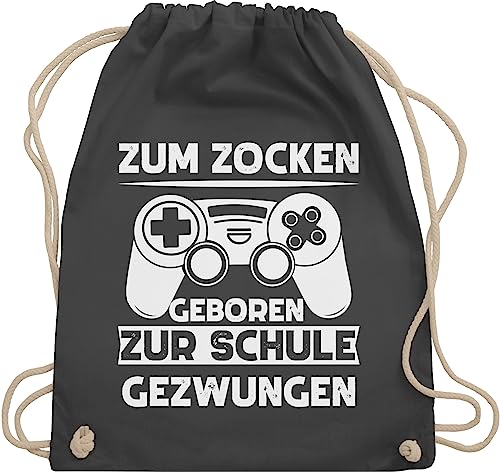 Turnbeutel Rucksack - Nerd Geschenke - Zum zocken geboren Schule gezwungen - Unisize - Dunkelgrau - zocker gamer zock juterucksäcke für geek game turnsack jungen nerds gaming gymsack geeks geming von Shirtracer