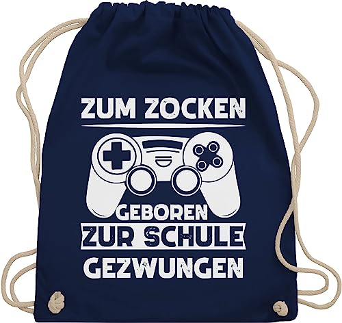 Turnbeutel Rucksack - Nerd Geschenke - Zum zocken geboren Schule gezwungen - Unisize - Navy Blau - zocker gamer zock juterucksäcke für geek game turnsack jungen nerds gaming gymsack geeks geming von Shirtracer