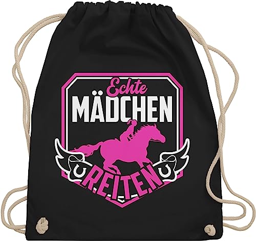 Turnbeutel Rucksack - Pferde Geschenk und Zubehör - Echte Mädchen reiten Fuchsia/Weiß - Unisize - Schwarz - reiter sachen reit zubehöhr pferd »echte beutel reitersachen reitertaschen von Shirtracer