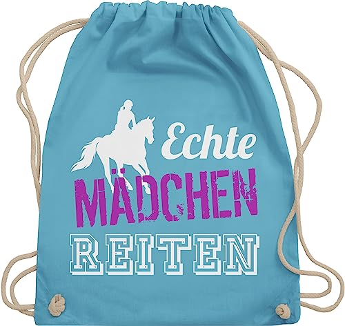 Shirtracer Turnbeutel Rucksack - Pferde und Zubehör - Echte Mädchen Reiten - Geschenk Reiterin Pferdegeschenke Reiten - Unisize - Hellblau - für pferdefreunde stoffbeutel reitrucksack pferdebeutel von Shirtracer